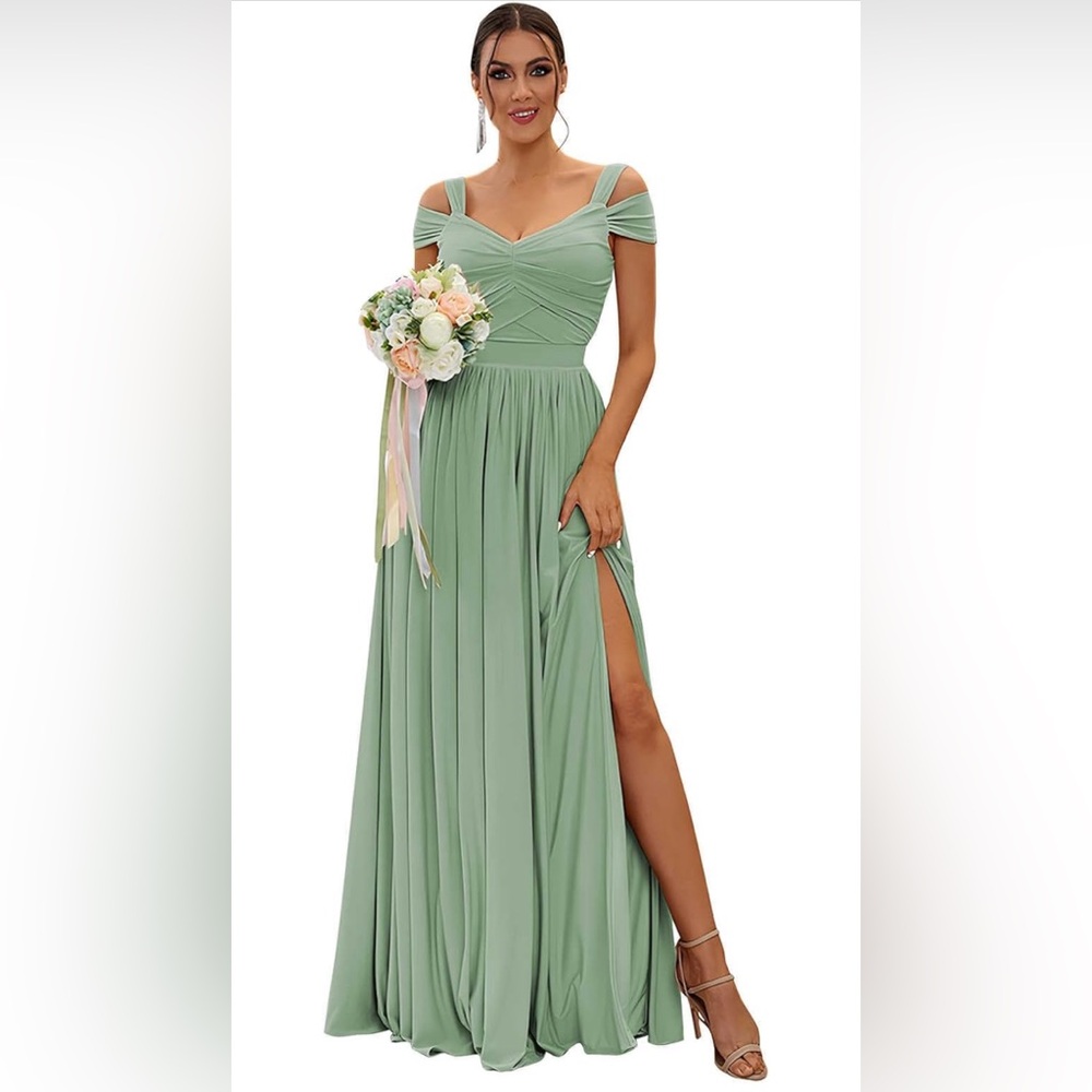 Off The Shoulder Bridesmaid Chiffon Pleated A Line Formal Evening Party Gown